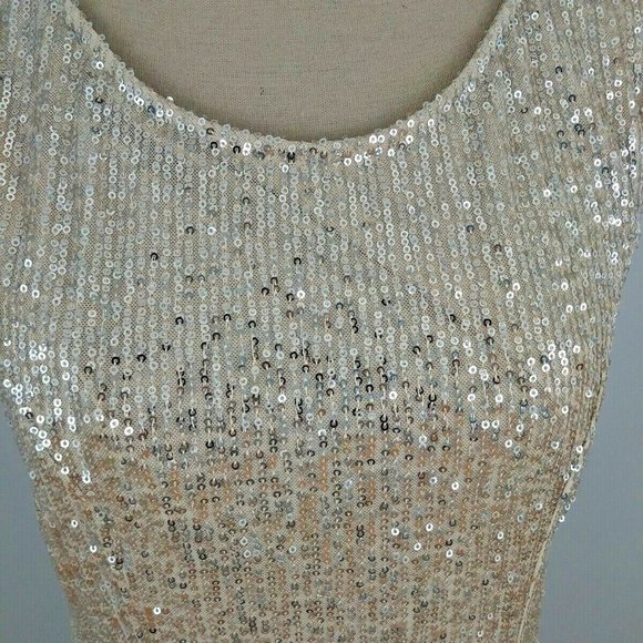 Candalite Evening/Cocktail/ Sequin Dress-Beige- M - Picture 3 of 8
